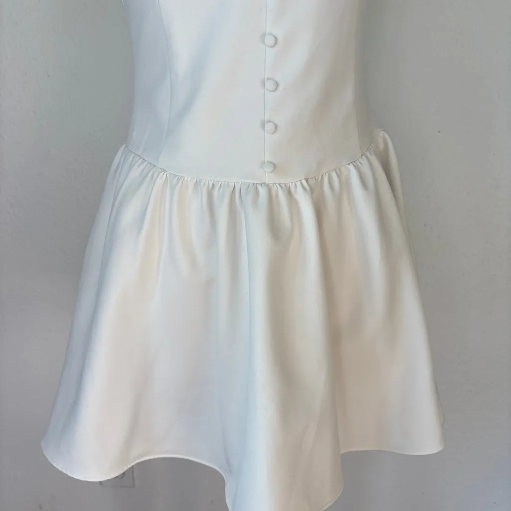 Solid White Drop Waist Sleeveless Button Front Dress - Image 3