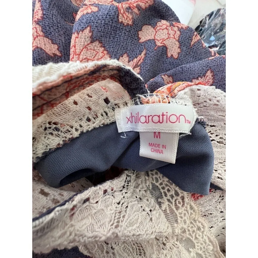 Womens Print boho dress blouse midi sleeveless white blue floral basic size M - Image 4