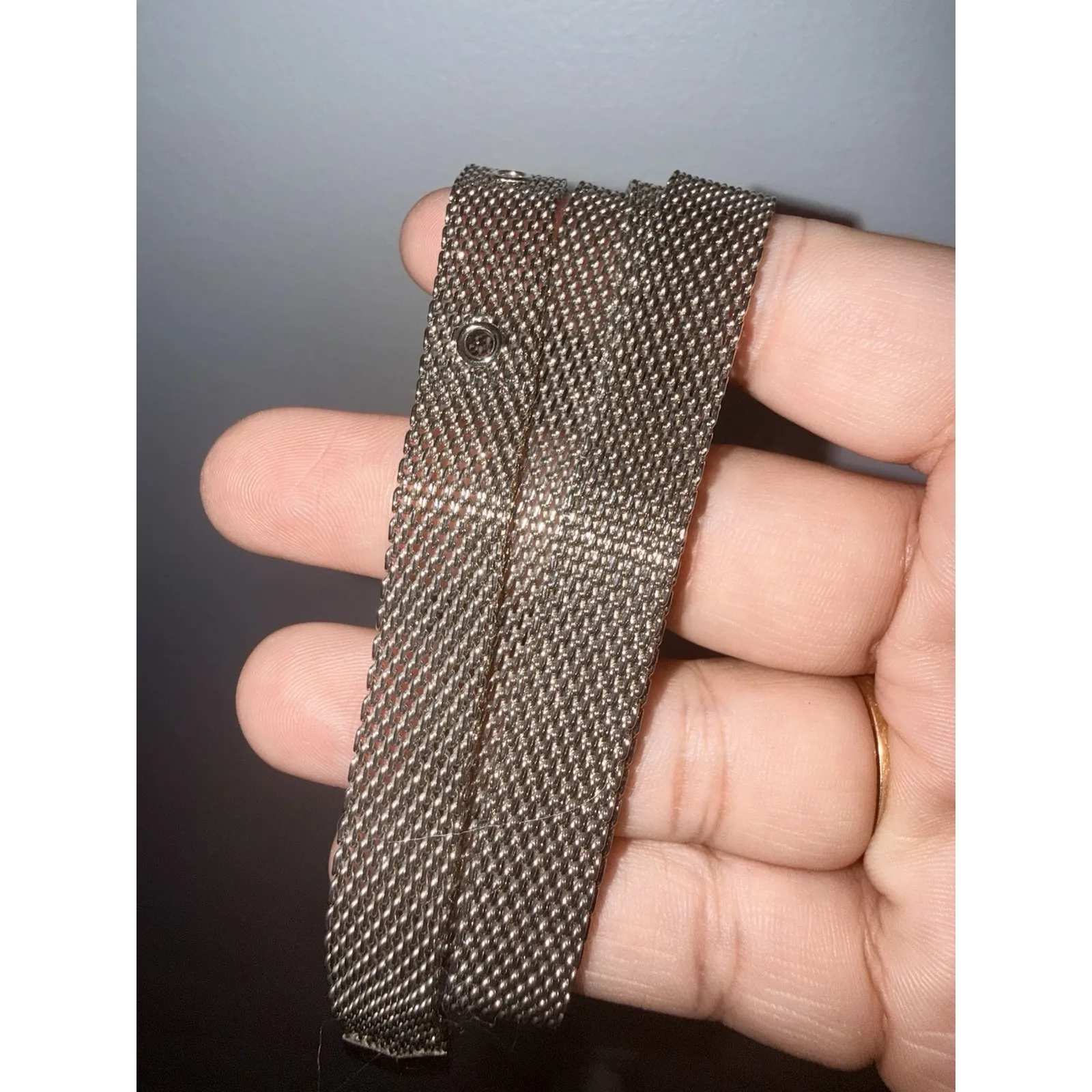 Vintage Metal Mesh Silver Tone Ladies Belt 36" Sz Large Slim - Image 4