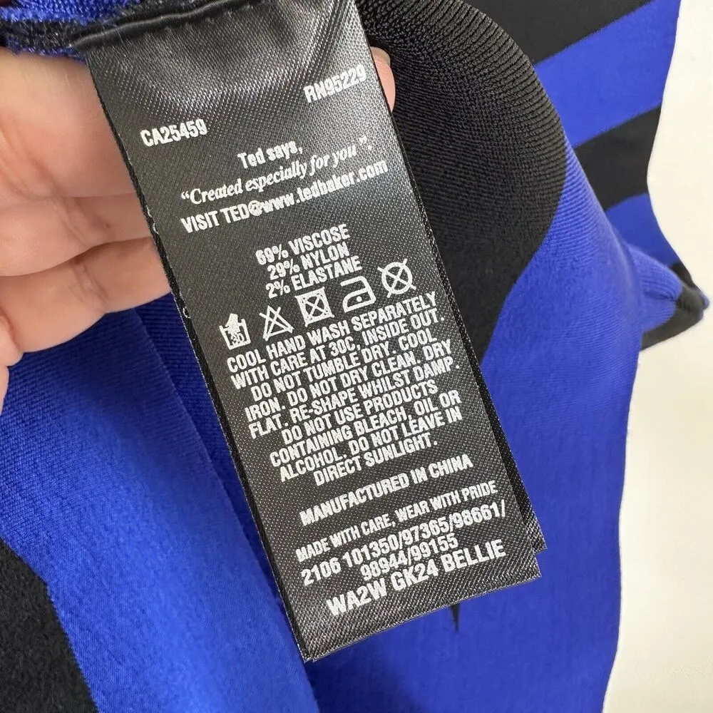 NEW Ted Baker Dress Womens 3- US 8 Bellie Blue Black Striped Stretch BodyCon - Image 9