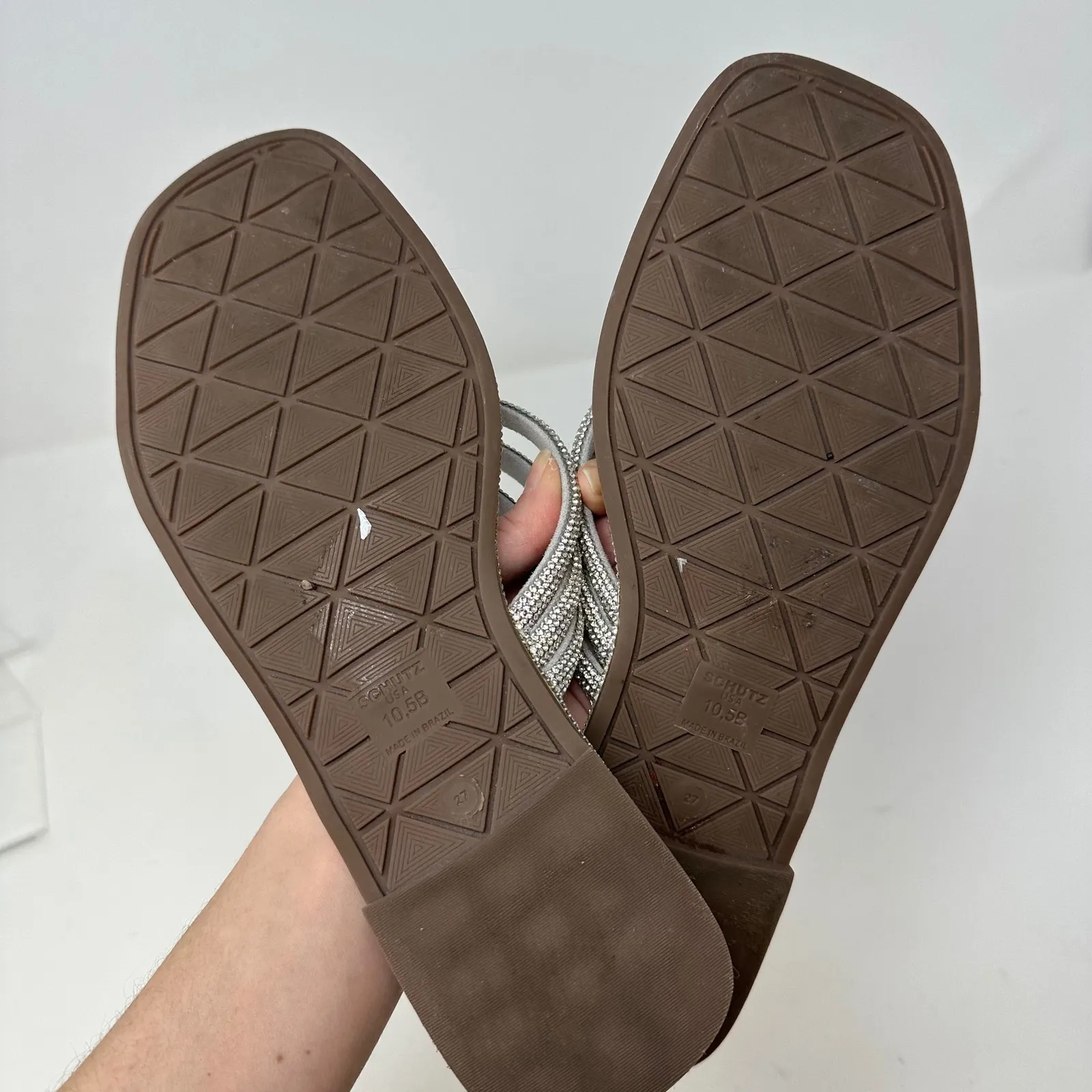 Schutz Crystal Embellished Strappy Flat Silver 10.5B - Image 7