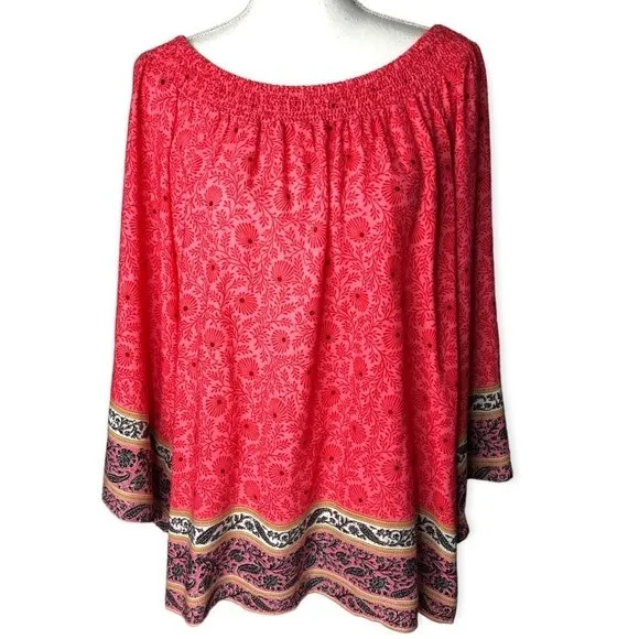 Bobeau Floral Paisley Print Flowy Bell Sleeve Peasant Blouse - Image 36