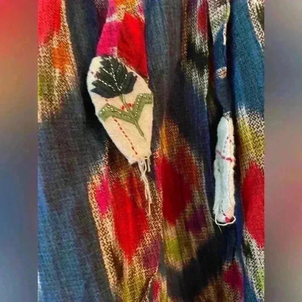 Boho/Hippie style, Ikat pattern, multicolor maxi skirt with elastic waist; S Blue - Image 7