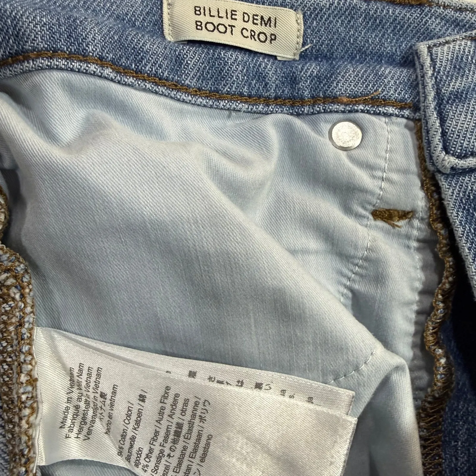 J.Crew 28X27 Billie Demi Boot Cropped Jean Light Wash Raw Hem Denim Distressed - Image 6