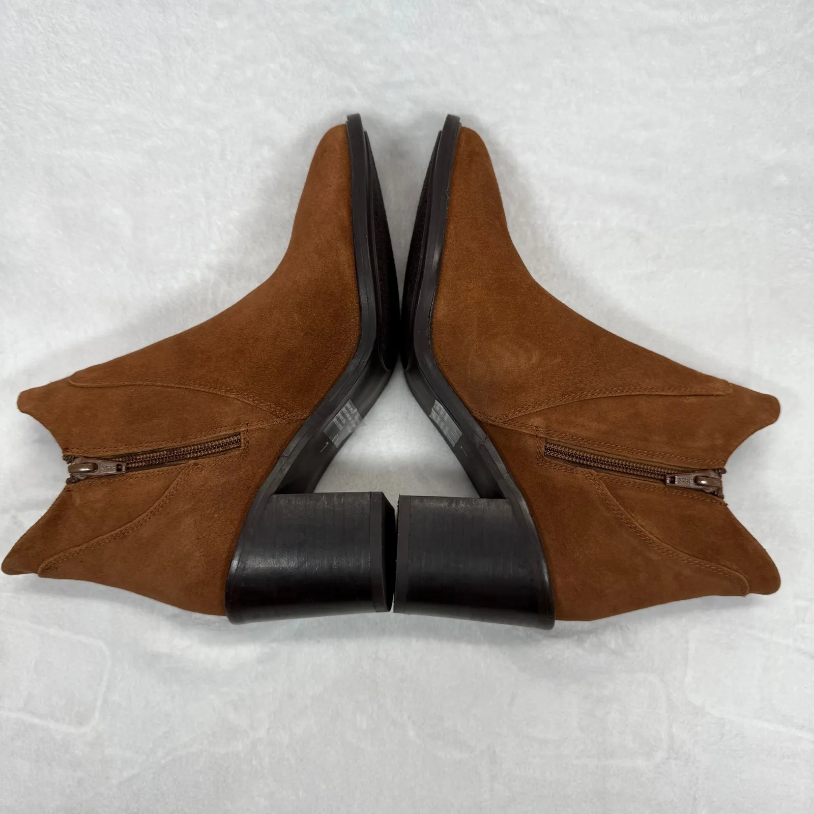 Seychelles Suede‎ Ankle Boots Heel Stacked Brown Leather Size 7 - Image 9