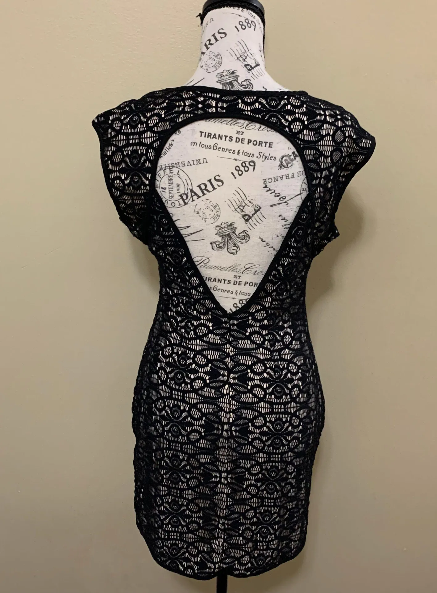 Black Lace Open Back Mini Dress - Image 8