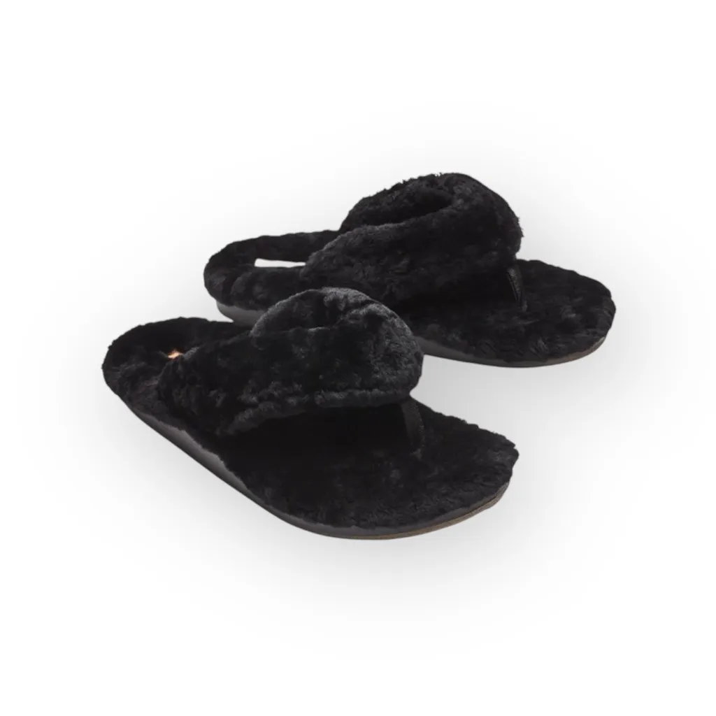 new Olukai ʊ Shearling Fur Outdoor Slipper Thong Sandals ʊ Black 9M ʊ in Box ʊ Size 9 - Image 2