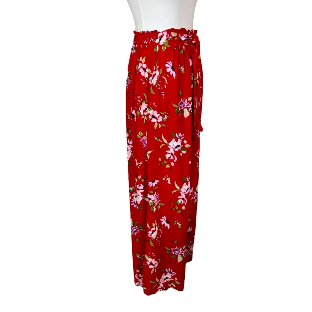 New Look Wide Leg High Rise Pant Elastic Waist Red Multi Floral Women’s Medium - Image 2