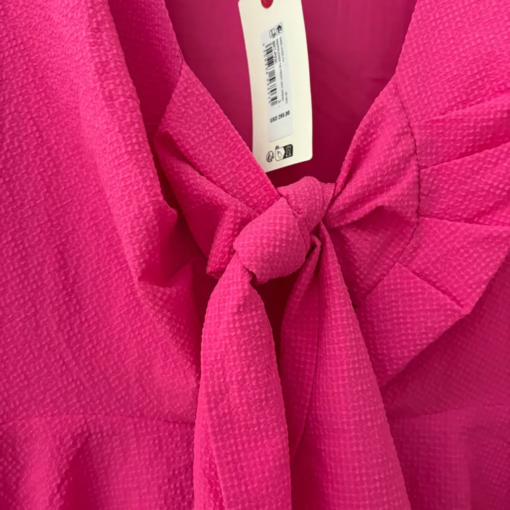 Ted Baker Dress Womens Size 3 Seersucker Tie Front Mini Dress Hot Pink NEW W TAG - Image 5
