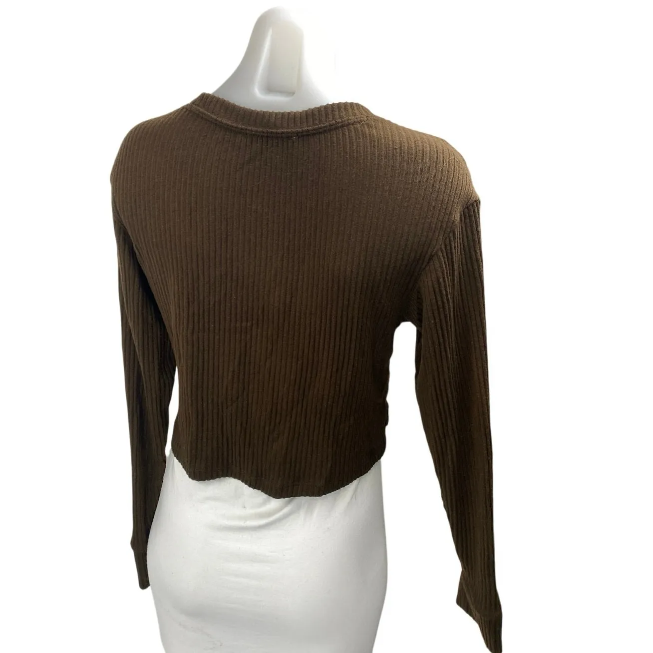 Abercrombie & Fitch Olive Green Ribbed Knit Long Sleeve Cropped Sweater Top Sz S - Image 2