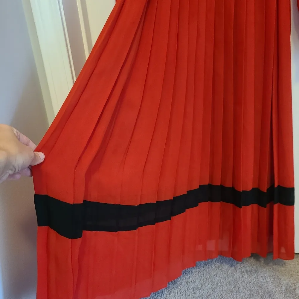 Leslie Pomer Vintage Long Maxi Dress Pleated Skirt Long Sleeve Made in USA Red Size undefined - Image 3