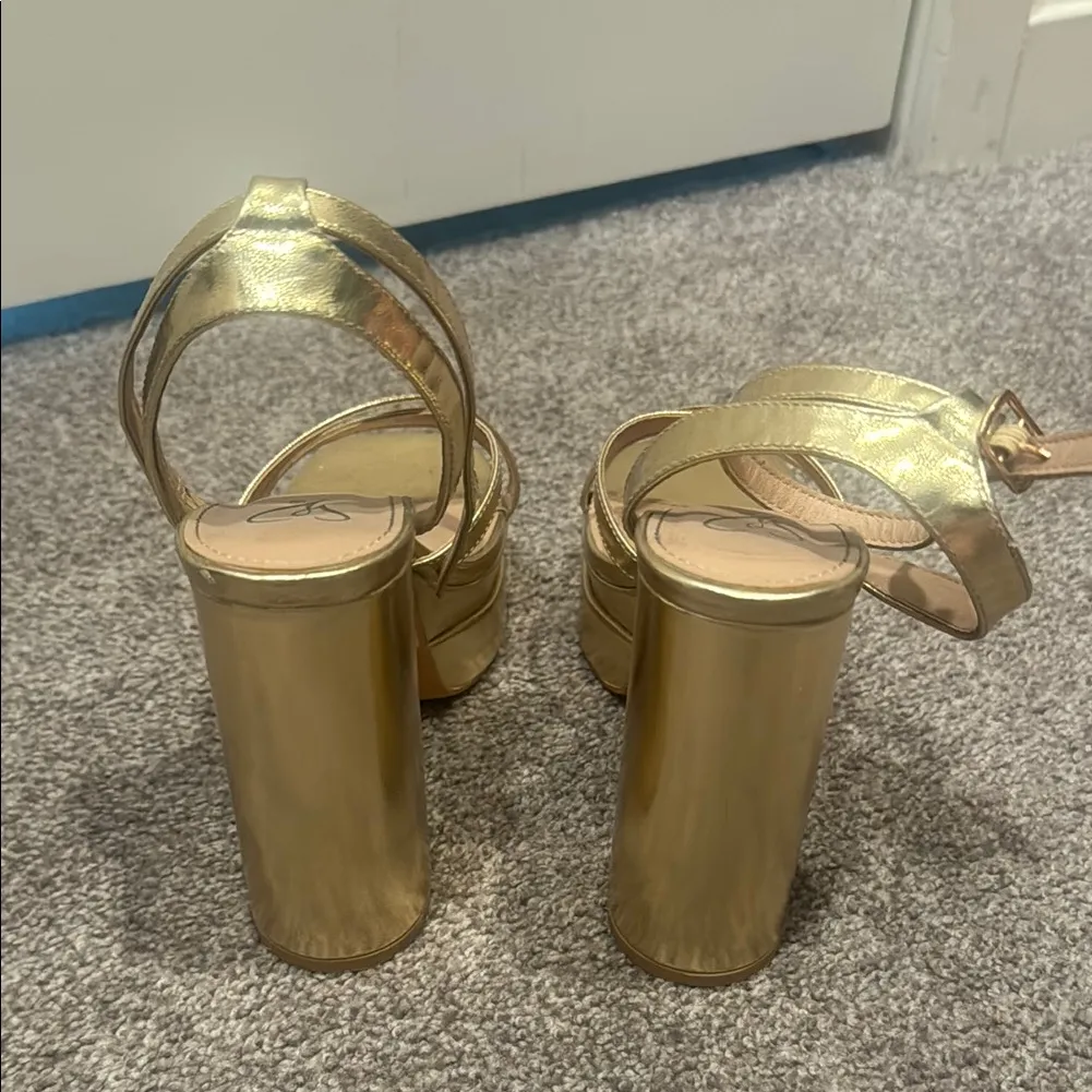 Windsor Gold Platform Heels with Strappy Design - Image 3