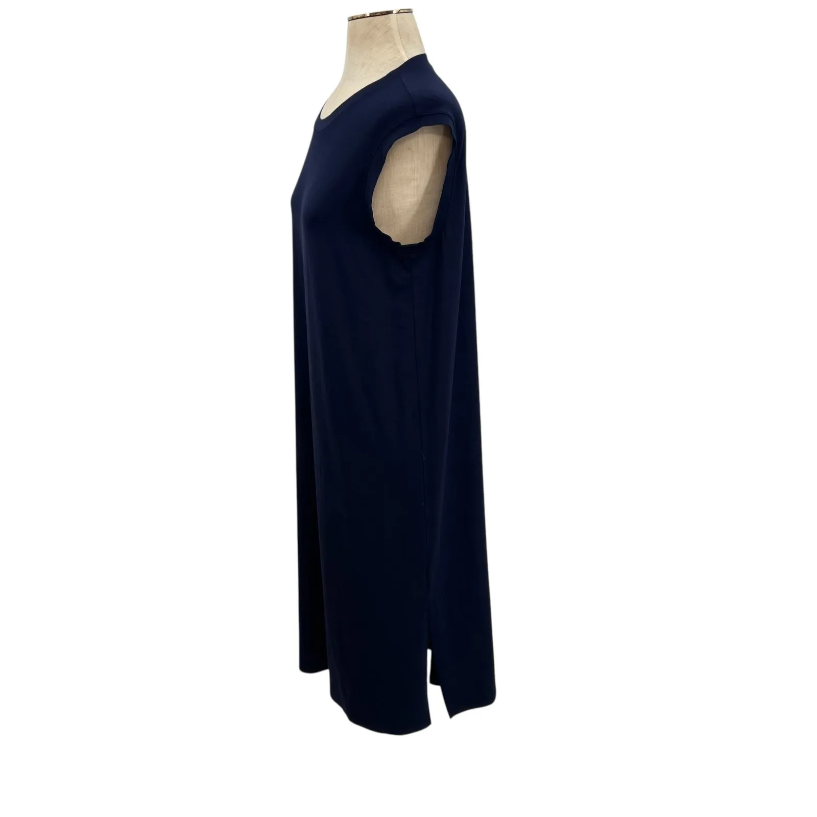 Eileen Fisher Dress Jersey Midi Sheath‎ T-Shirt Short Sleeve Blue Medium Petite - Image 5
