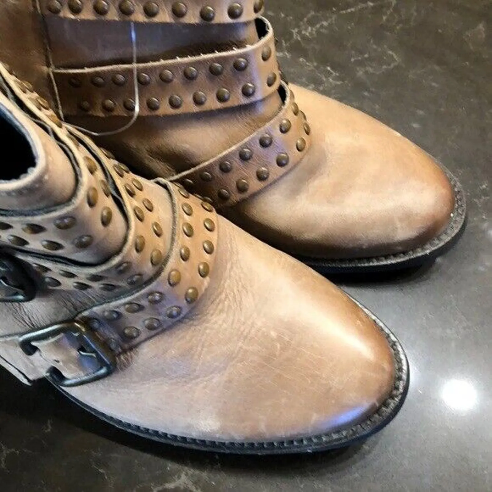 French Connection Boho distressed belted studded leather boots 37 Size 6- 6.5 - Image 11