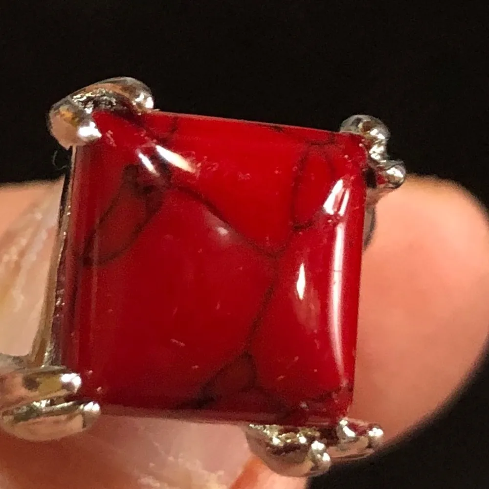 Ruby New Opaque  Silver Ring Size 6 1/2 - Image 2