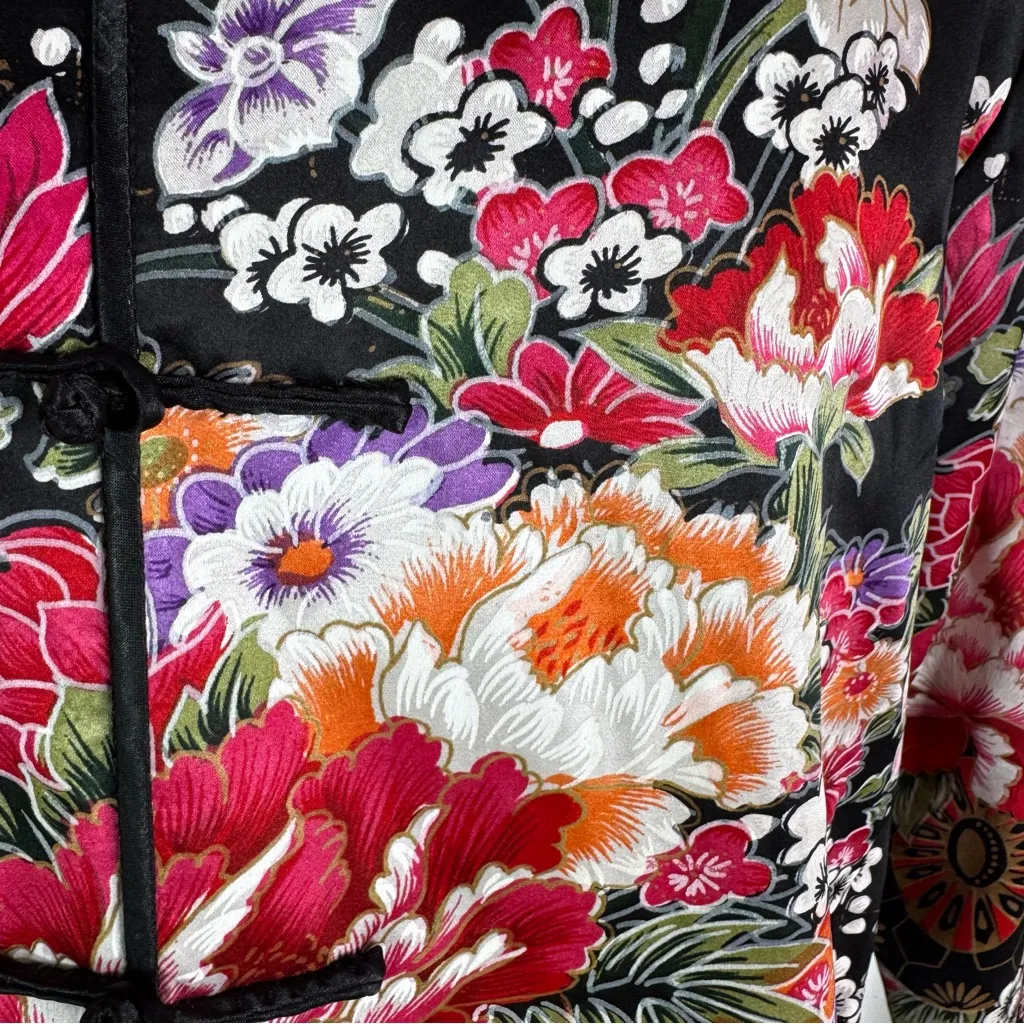 Grace Chang Silk Jacket Black Floral Size S - Image 6