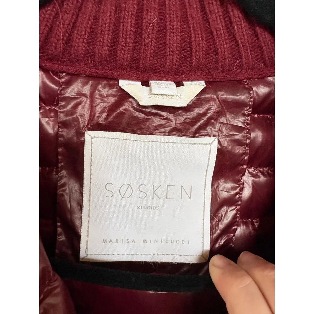 SOSKEN Bev Burgundy Down Jacket Fur Oxblood Puffer Avant Garde Designer Large Red - Image 7
