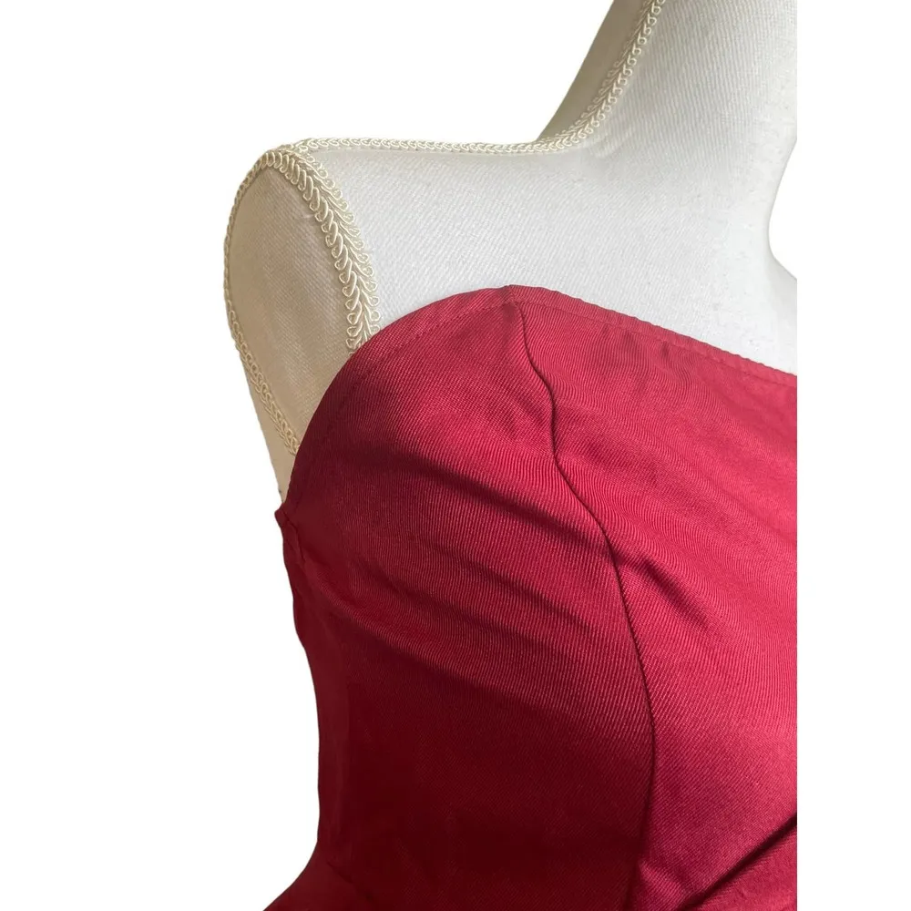 Blouse Women Medium Red Asymmetrical Bodice Sleeveless Peplum Hem Zip - Image 6