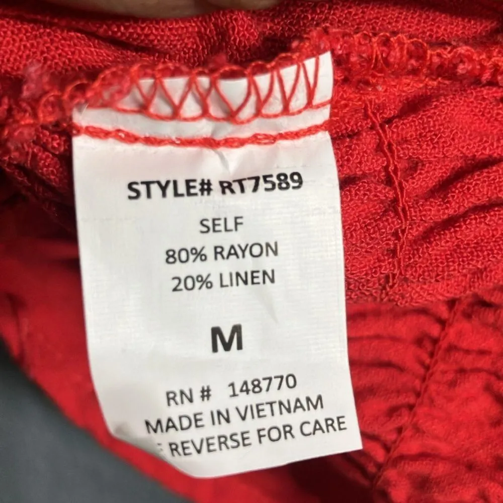 Sienna Sky Vibrant Red linen Blend bow detail Crop top #736 - Image 4