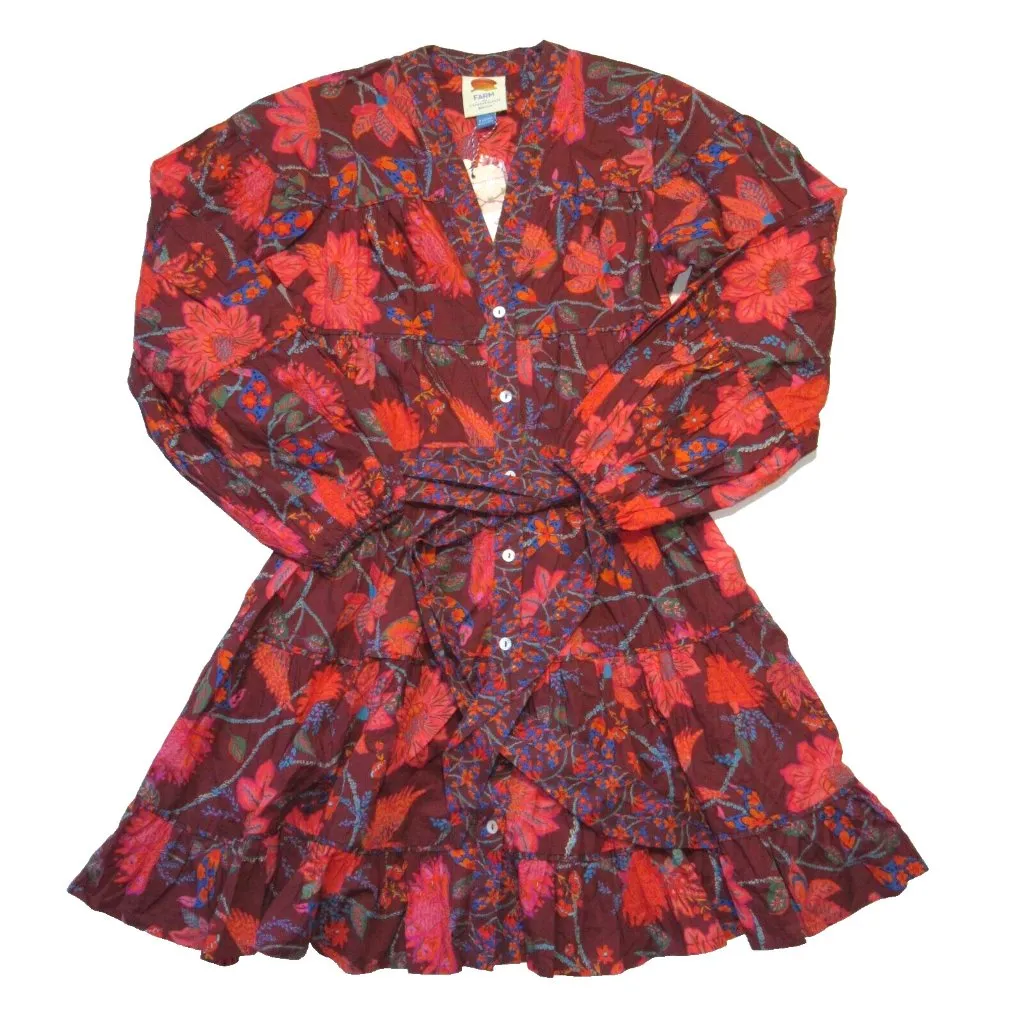 NWT FARM Rio x Anthropologie Button-Front Shirt Dress in Red Floral Parrot SP - Image 5