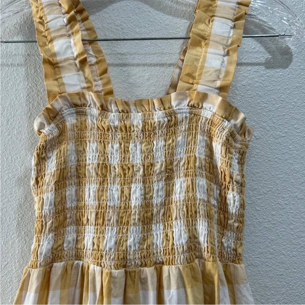 Abercrombie & Fitch Plaid Maxi Dress Yellow White Picnic Long Ruffle Small - Image 6