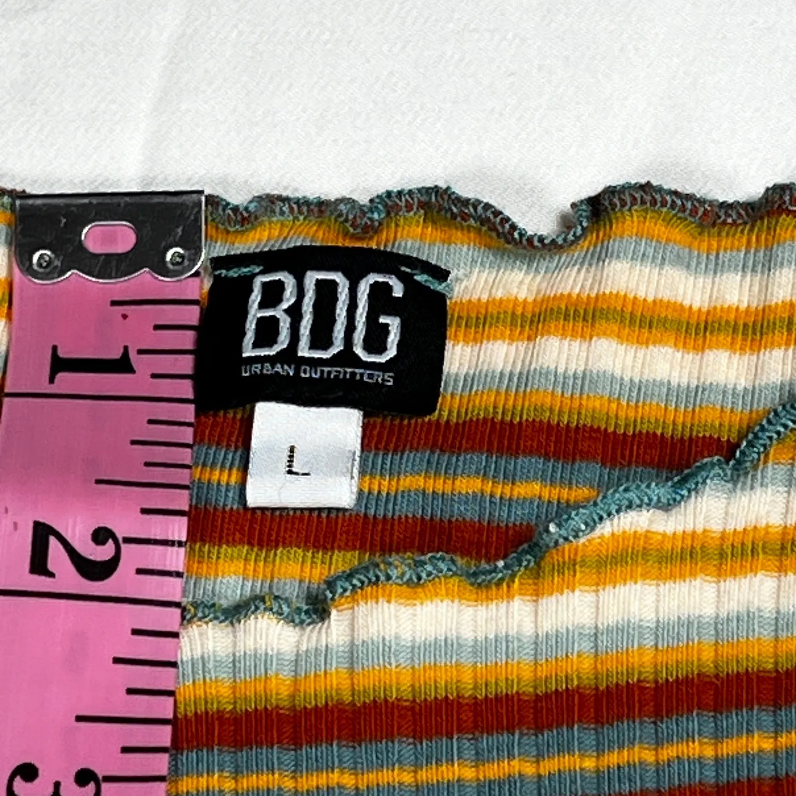 BDG Urban Outfitters Striped Long Sleeve Top Lettuce Edge Asymmetrical Size L - Image 3