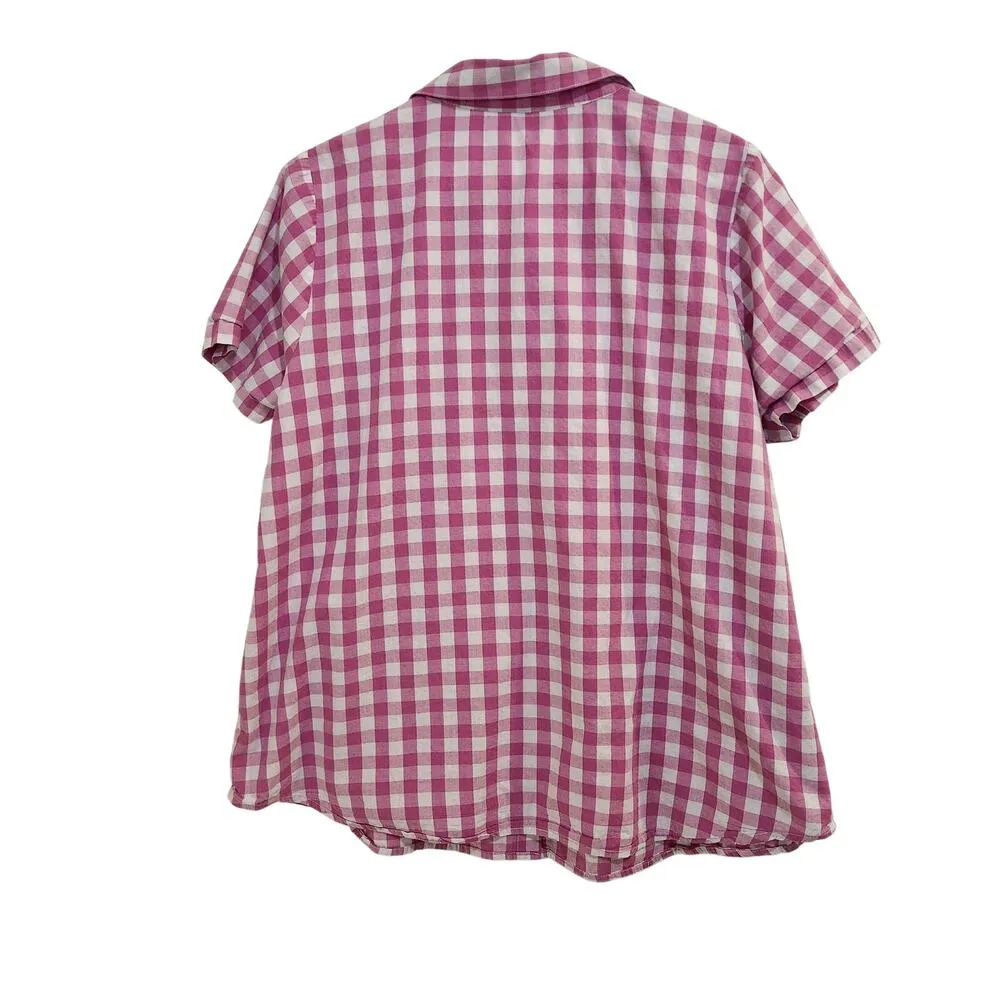 Woman Within Casual Button Up Shirt Short Sleeve Pink Checkered Size XL 18/20 - Image 2
