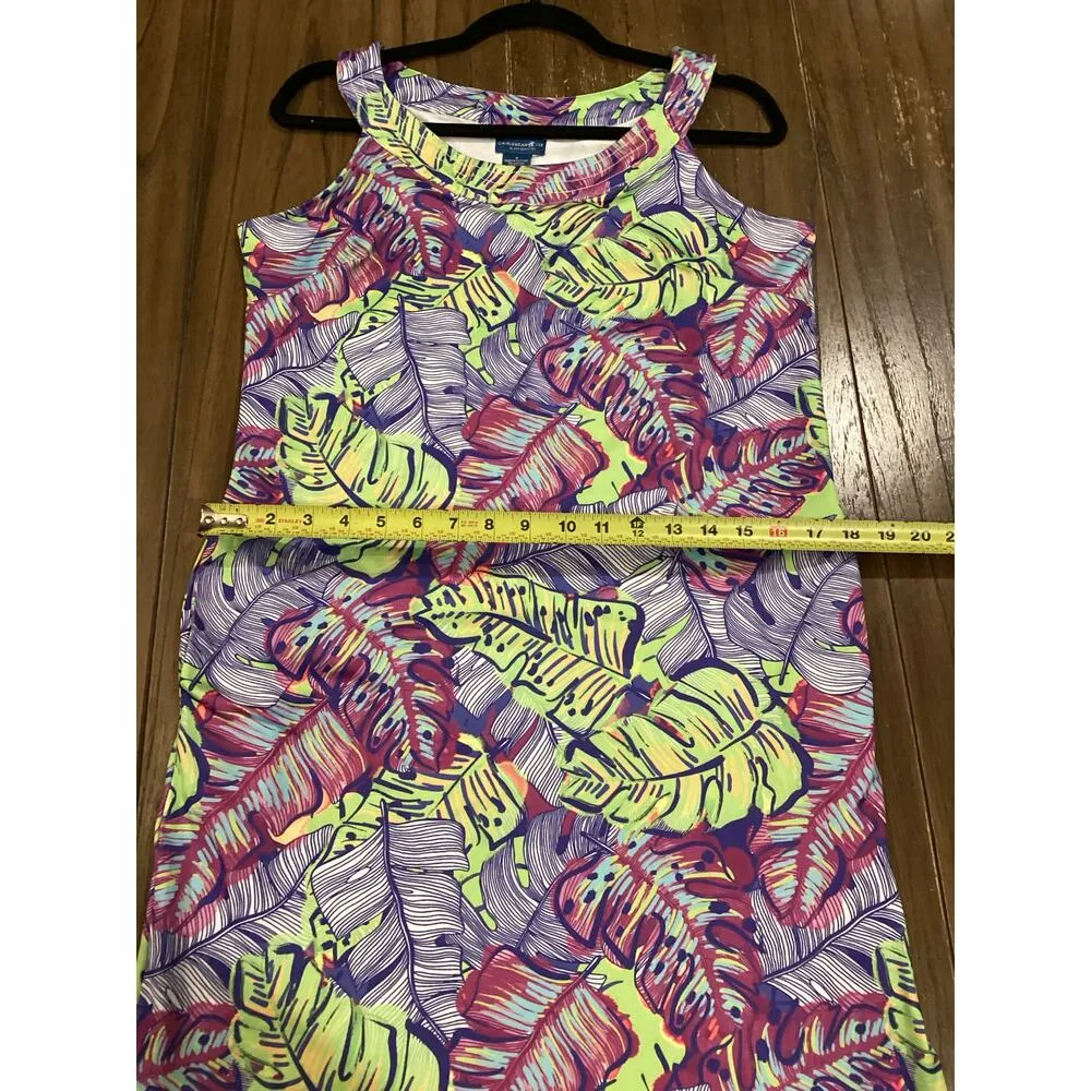 Caribbean Joe Tropical Print Tank Dress Lime multi floral scoopneck sleeveless S - Image 8