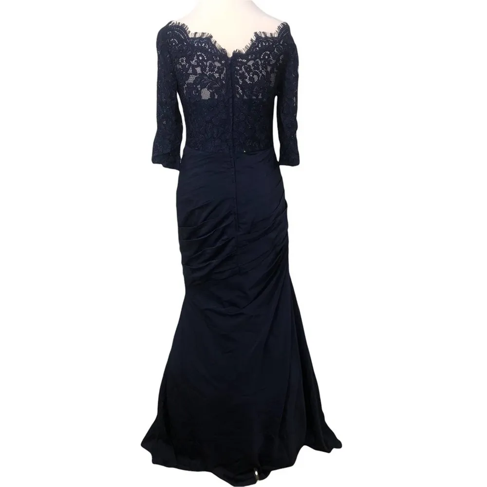 La Femme Gathered Lace Mermaid Gown Navy 24926 Size 6 NWT - Image 7