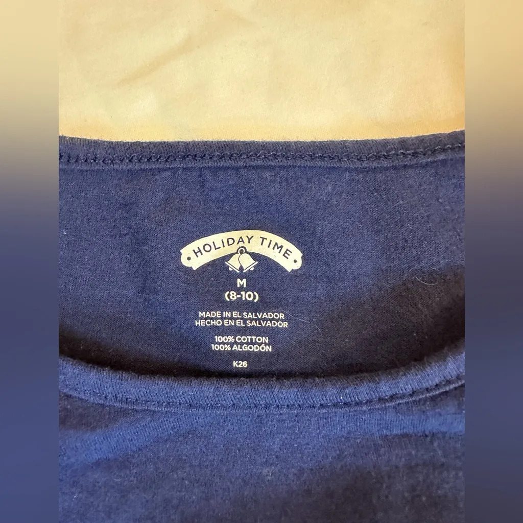 Holiday Time Navy Cardinal Tree Long Sleeve Tee Medium Winter Scene Top - Image 5