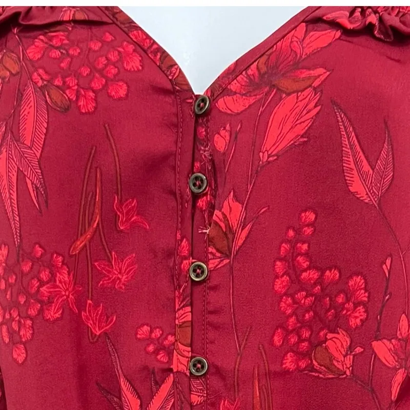 Mason & Belle Kara Peplum Blouse Red Floral Smocked Long Sleeve L NWT Indie Boho - Image 7