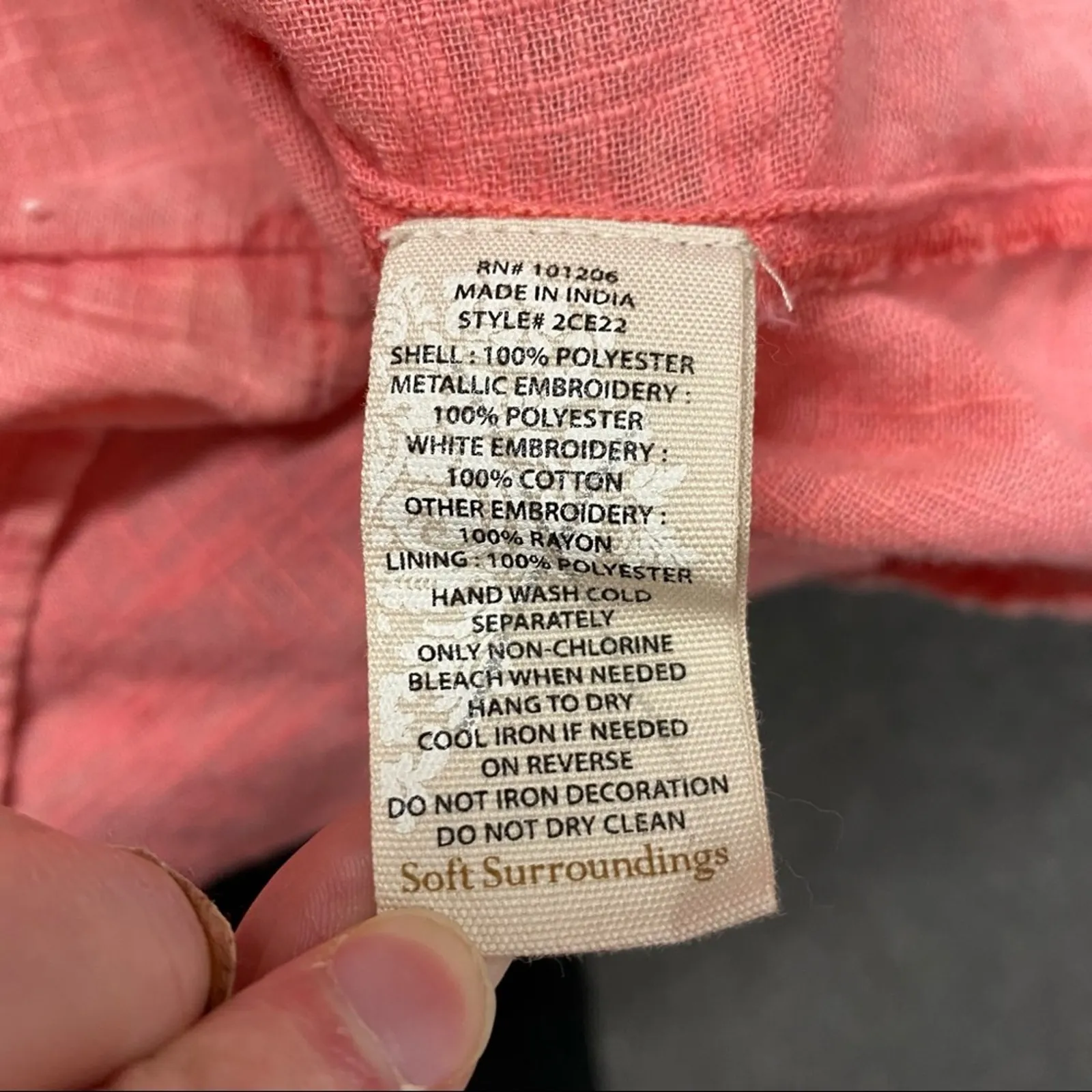 Soft Surroundings Blouse Top Shirt Button Floral Accent Salmon Pink Women Small - Image 7