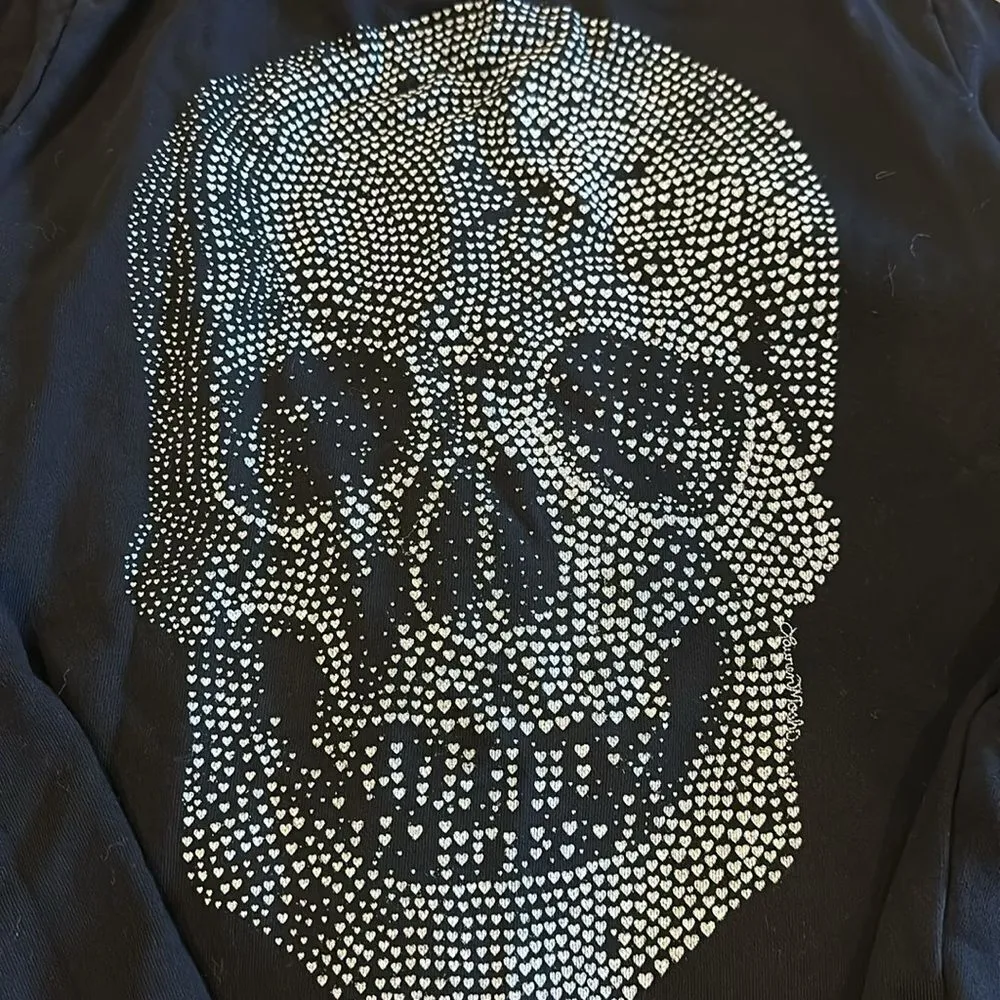 Lauren Moshi Women’s Black Sweatshirt Tie Front, Heart Skull on Back - Size S - Image 5