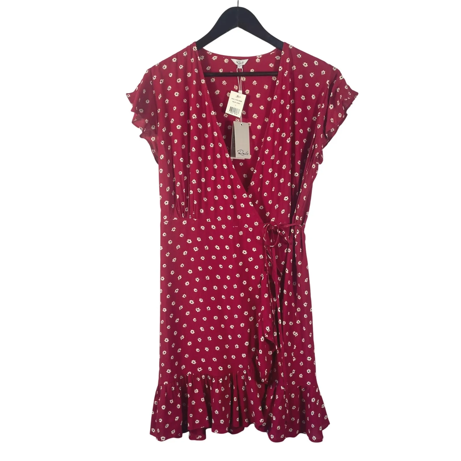 Rails‎ Koreen Wrap Dress Women's L Red Wildflower Floral Short Sleeve Ruffle Hem - Image 2
