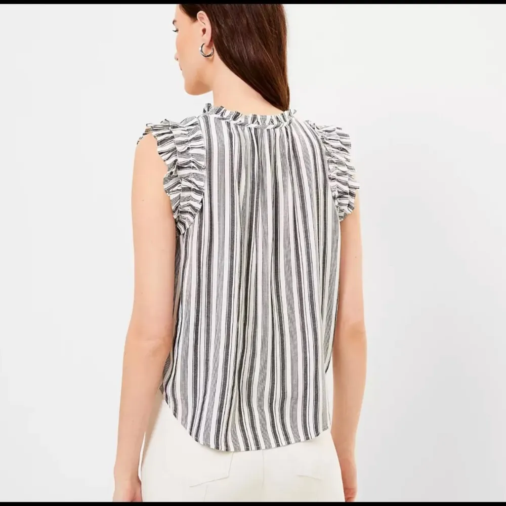 Loft  striped Ruffle split neck shell - Image 2