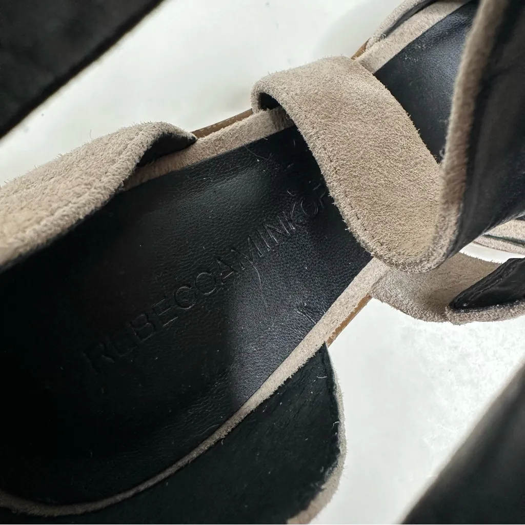 Rebecca Minkoff Taupe Suede Crisscross Block Heel Sandals Size 8 - Image 5