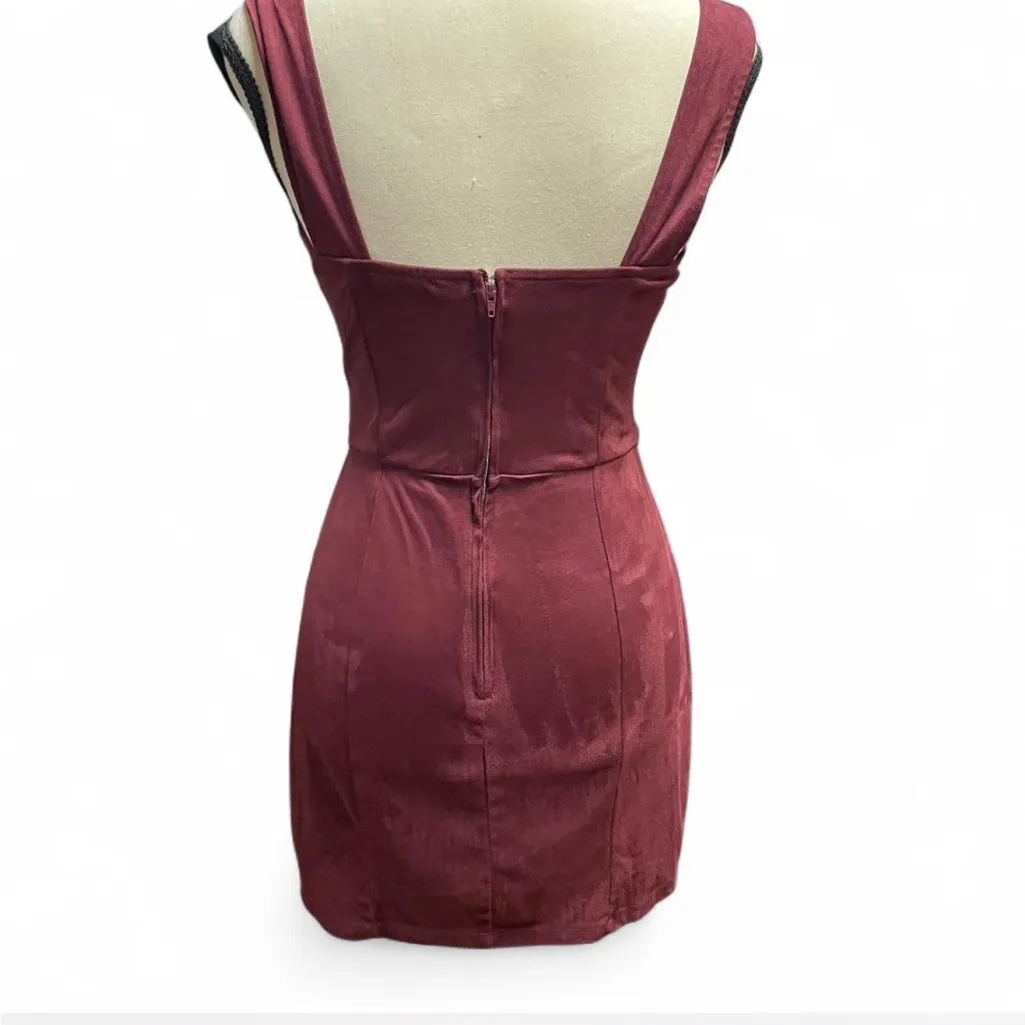 Miami Burgandy Sheath Mini Dress Square Neck Cocktail Red Size XS - Image 3