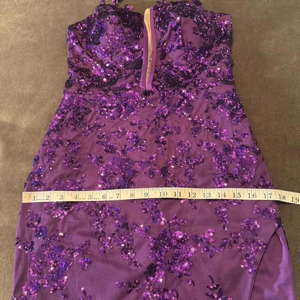 Women’s Purple Mermaid Fit Prom Party Dress Sparkly Sequins Lace Up Back Size 4 - Image 11