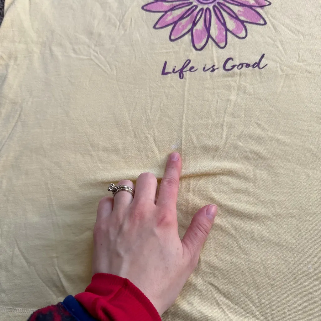 Life Is Good Yellow Tank Top With Purple Flower Size Large - Image 3