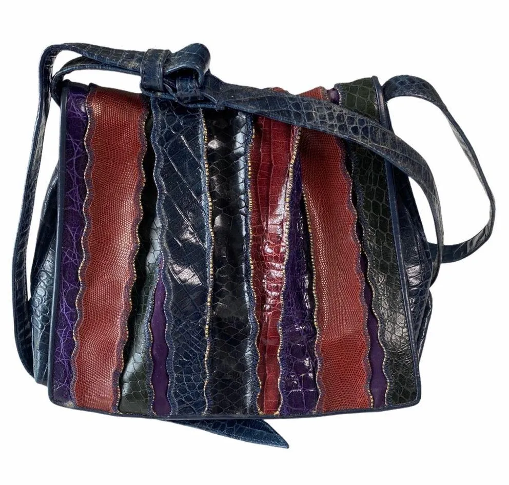 Vintage: Sharif ♕ Rainbow Snakeskin Leather Patchwork Crossbody Bag Handbag ♕ - Image 4