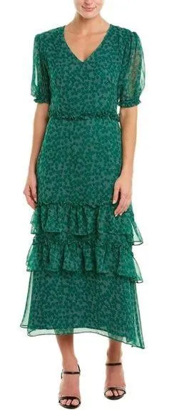 Towowge Black Floral Short Sleeve Ruffle Midi Dress Size Medium - Image 2