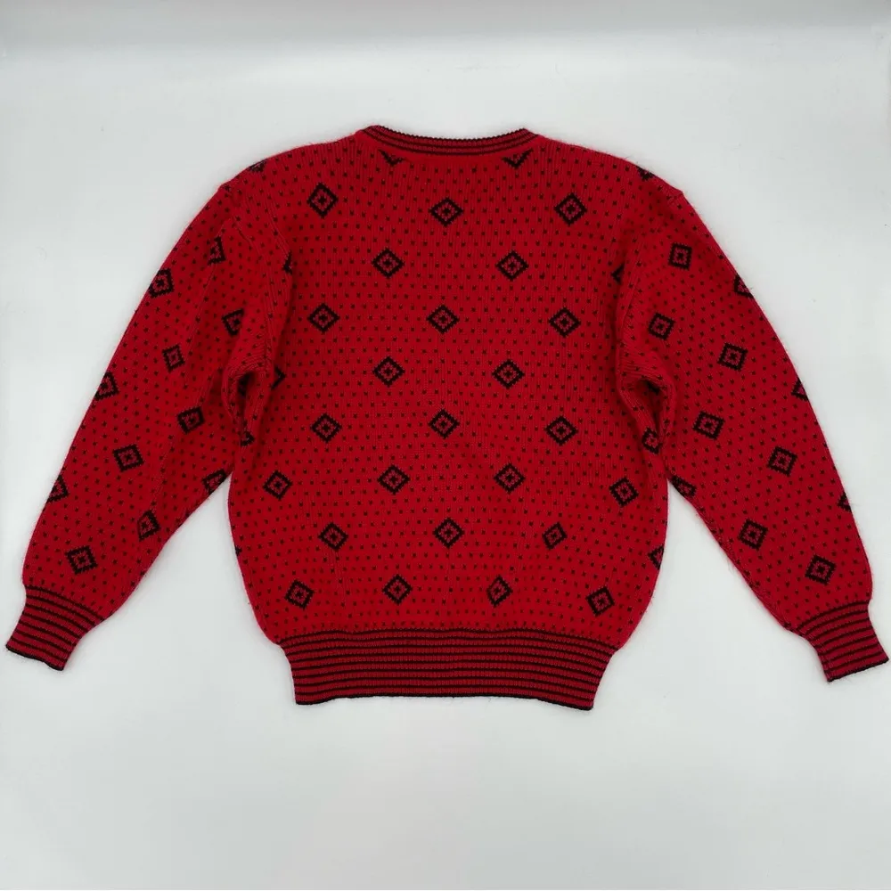 Vintage Sweater‎ Women's Red Black Diamond Pattern Funky Retro Petite Medium Size undefined - Image 2