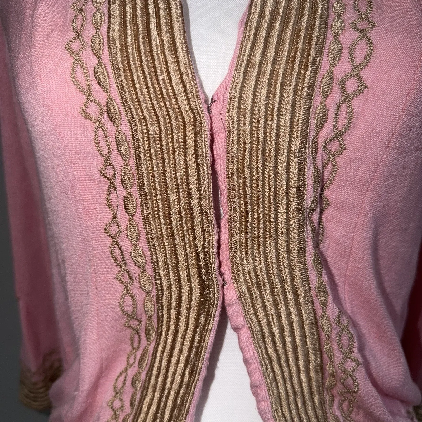 Lotta Stensson 100% Silk Cardigan Pink Gold Embroidered Tapestry Woman’s Size S - Image 2