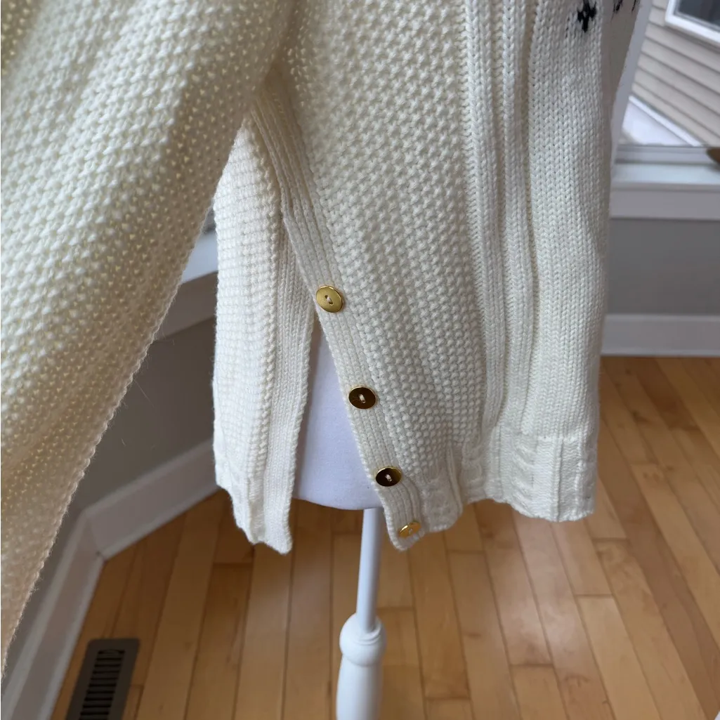 The Reeds x J. Crew Ivory Cable Knit Side Button Mockneck Sweater Size Large - Image 7