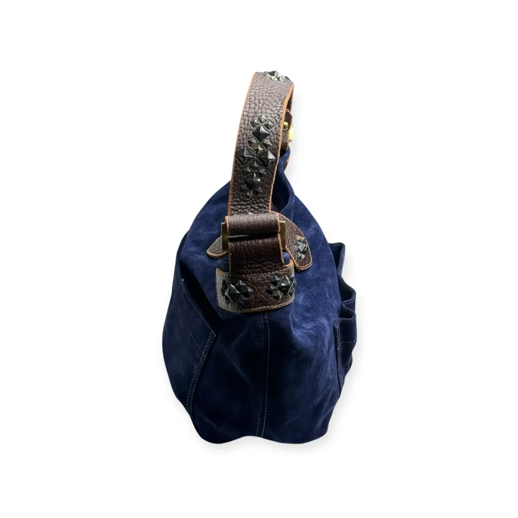 Limited Edition: Tylie ᪣ Y2K Utility Suede Hobo Bag ᪣ Pyramid Stud Strap ᪣ Blue - Image 6