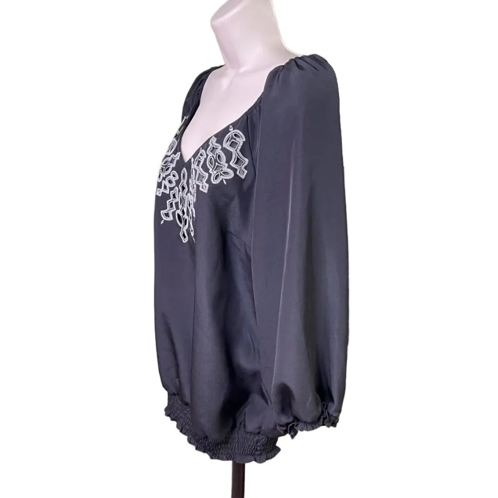 Womens Black Blouse White House Black Market Blouse Sheer Top Size M u - Image 4