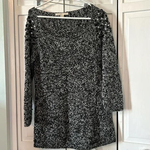 Boston Proper marled knit sweater tunic with rhinestone shoulders - Size L - Image 1