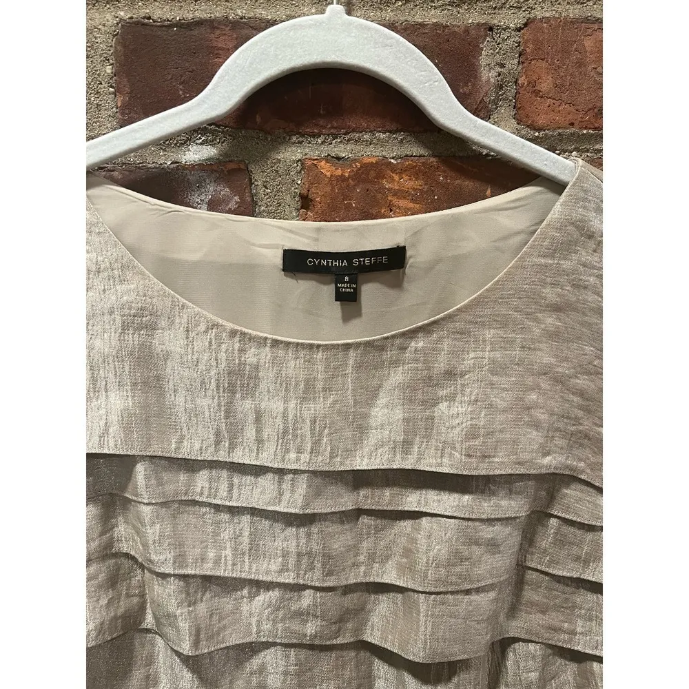 Cynthia Steffe Women’s Beige shimmery Tiered Dress Formal Wedding Baptism Size 8 - Image 4