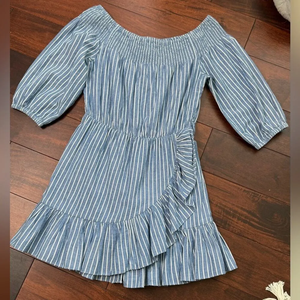 TULAROSA Maida Ruffle Dress in Blue White Stripe Vacation Ruffle Size Small - Image 12