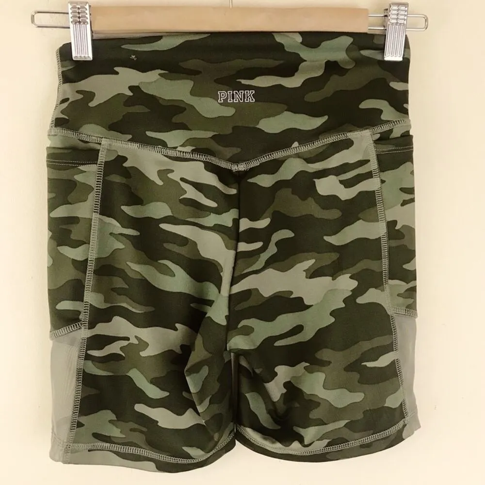Pink Sport Victorias Secret Ultimate bike shorts pockets Camo green yoga gym S - Image 5